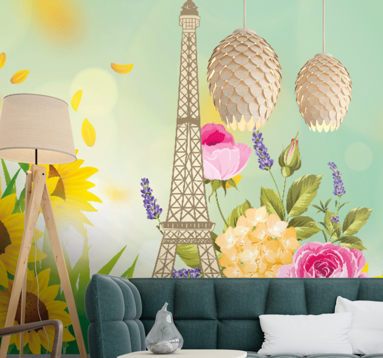 Fotobehang parijs eiffel tower blooms - TenStickers