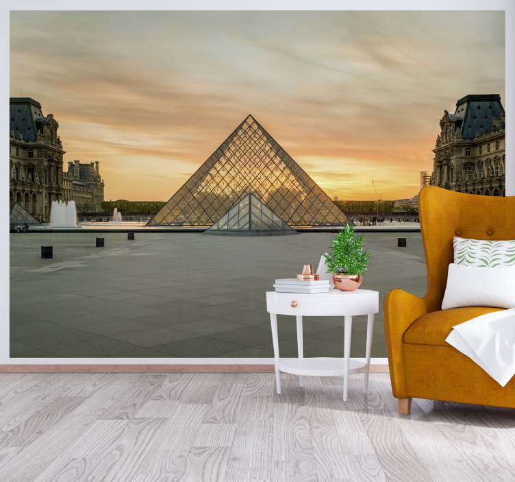 Fotobehang parijs louvre pyramide zonsondergang - TenStickers