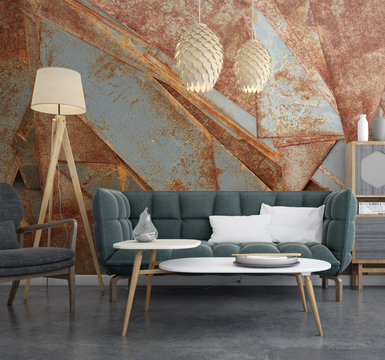 Roestig staal woonkamer behang - TenStickers