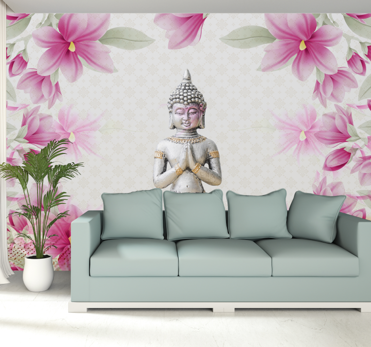 Fotobehang boeddha roze bloemen - TenStickers