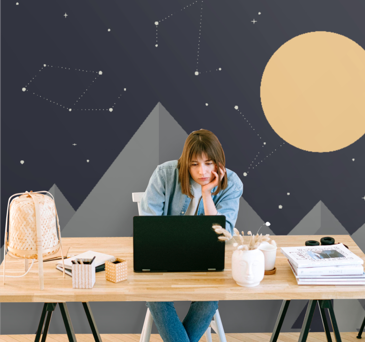 Fotobehang ruimte maanverlichte bergtoppen - TenStickers