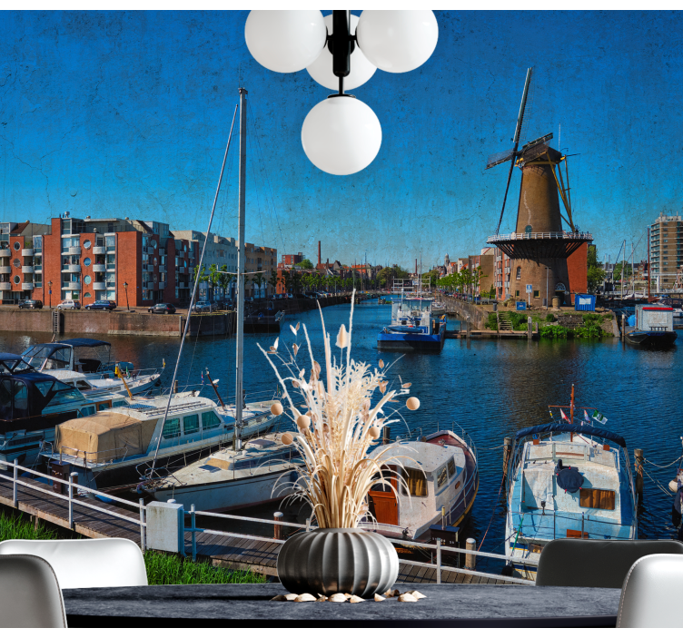 Fotobehang stad amsterdam waterweg perspectief - TenStickers