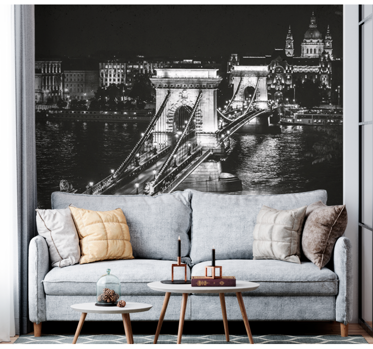 Fotobehang stad chain bridge nacht - TenStickers