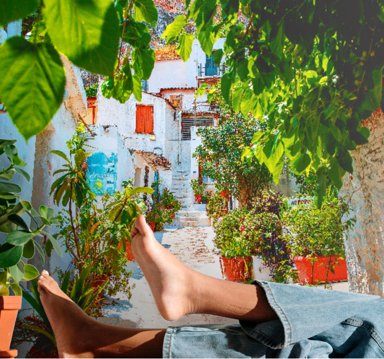 Fotobehang stad charmante mediterraanse steeg - TenStickers