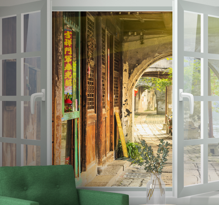 Fotobehang stad charmante steeg scene - TenStickers