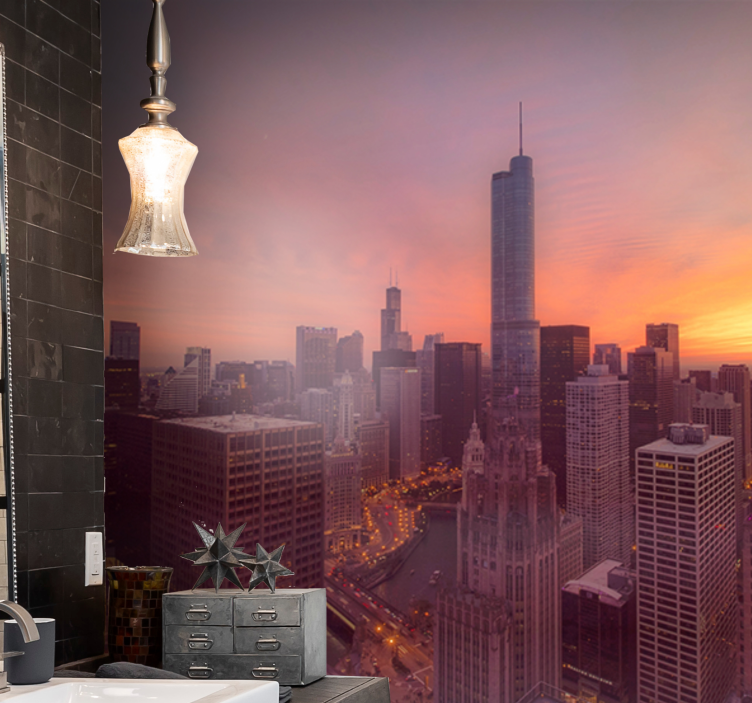 Fotobehang stad chicago skyline zonsondergang - TenStickers