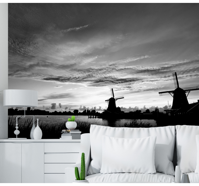 Fotobehang stad met silhouetten van windmolens - TenStickers