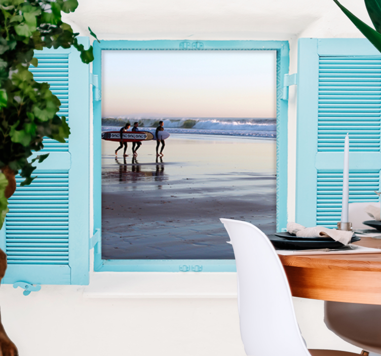 Fotobehang stad surfscene op het strand - TenStickers