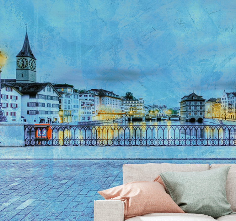 Fotobehang stad zurich uitzicht op de rivier - TenStickers