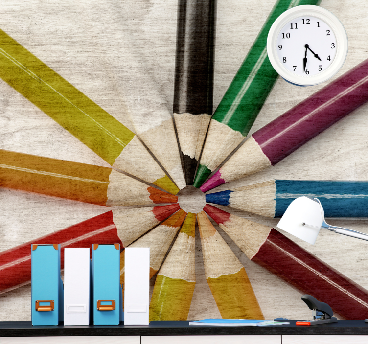 Fotobehang tekst kleurrijke potloodarrangementen - TenStickers