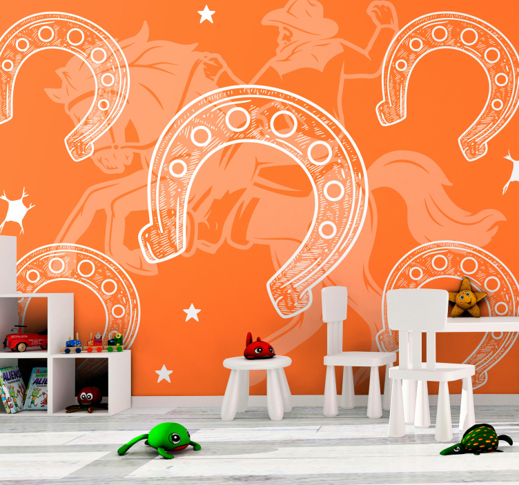 Fotobehang voertuigen paardenhoef rodeo scène - TenStickers