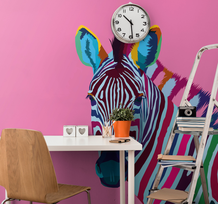 Dieren Zebra popart fotobehang tienerkamer - TenStickers