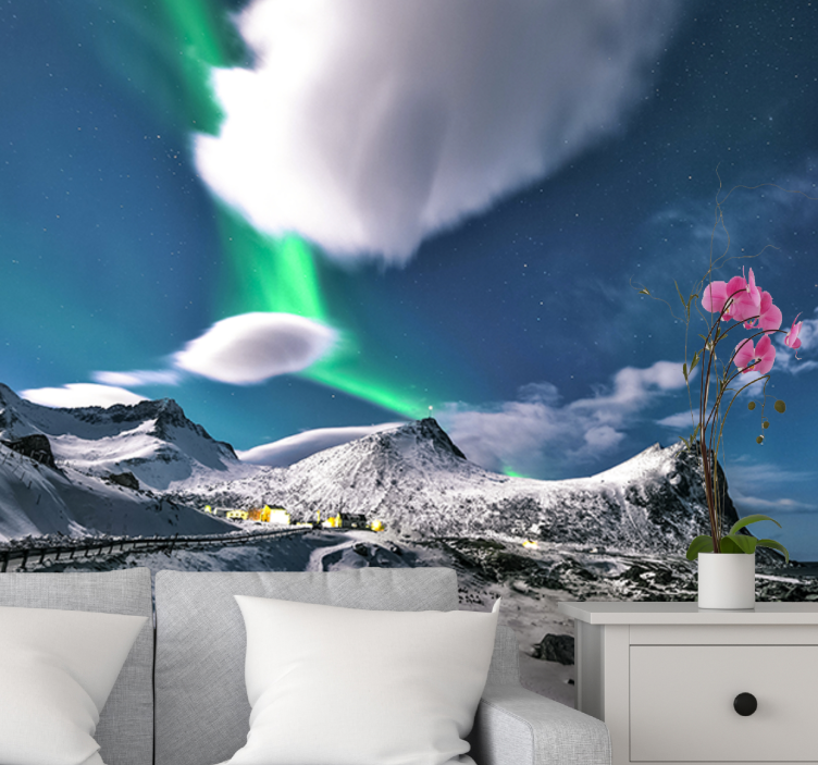 Fototapet landschap aurora borealis perspectief - TenStickers