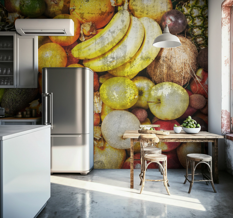 Fruit op beton Fotobehang stenen muur - TenStickers