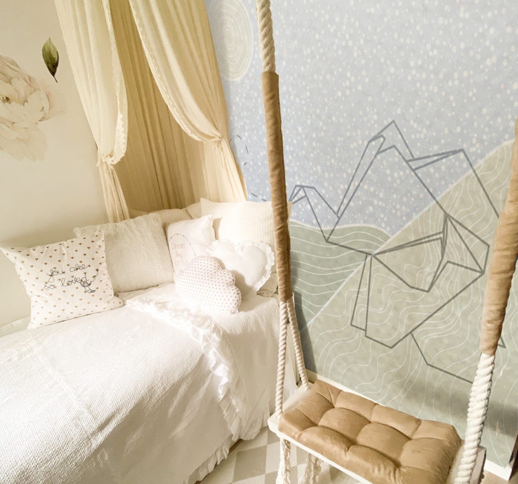 Japandi olifanten ontwerp fotobehang kinderkamer - TenStickers