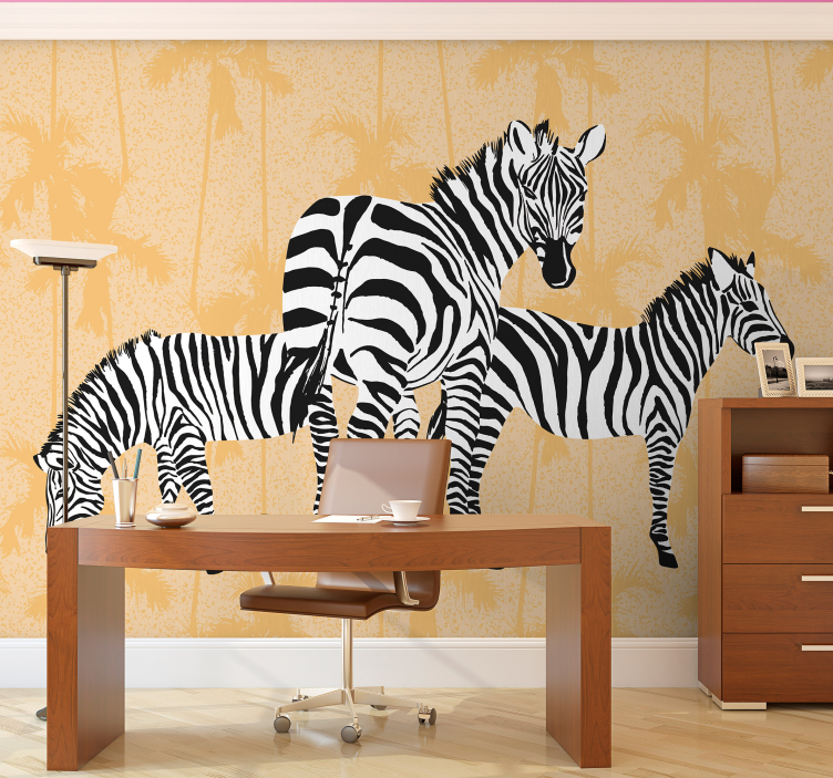 Gestileerd zebra trio foto behang dieren - TenStickers