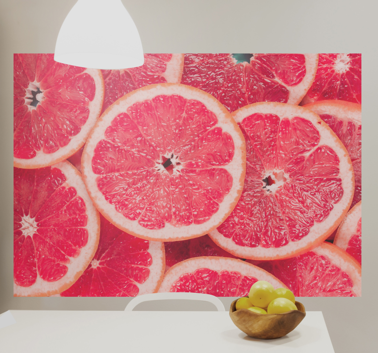 Grapefruitschijfjes bloemen foto behang - TenStickers