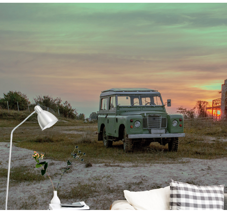 Groene klassieke auto fotobehang voertuigen - TenStickers