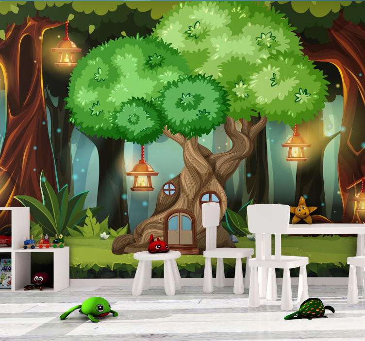 Fotobehang kinderkamer Fantasie boomhut - TenStickers