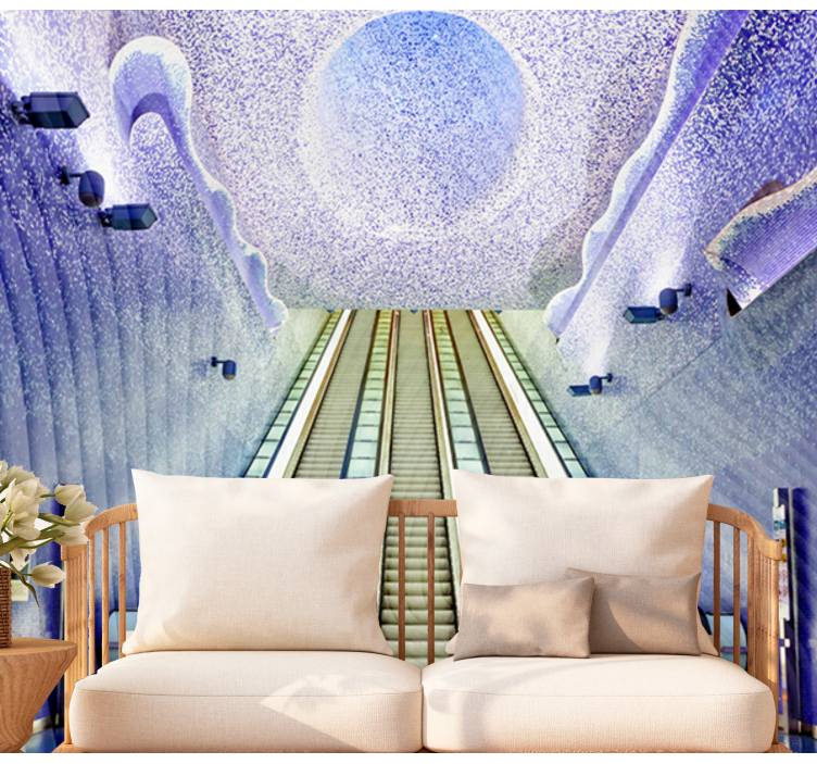 Kunstwerk van de roltrapingang fotobehang stad - TenStickers