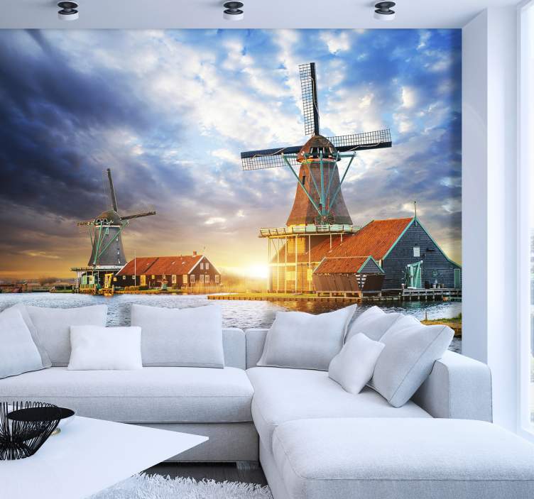 Landschap met windmolens fotobehang - TenStickers