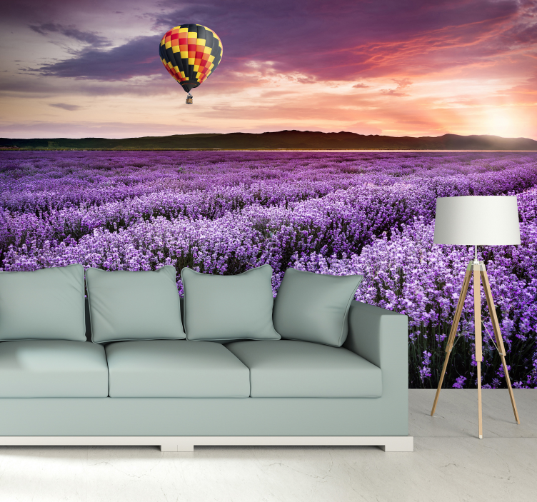 Lavendelveld rust bloemen foto behang - TenStickers