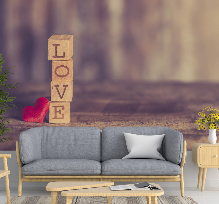 Romantische fotobehang liefde tekst in hout - TenStickers