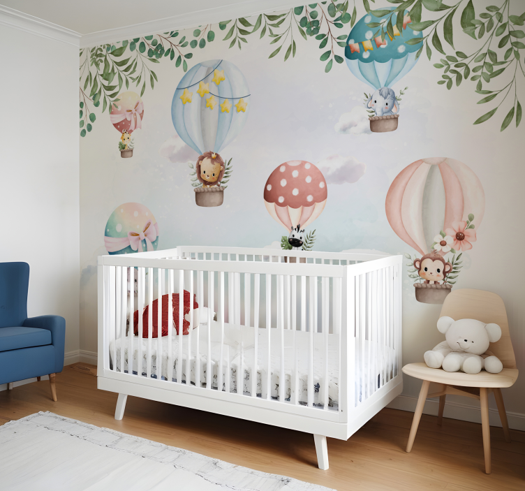 Luchtballon dieren foto behang babykamer - TenStickers