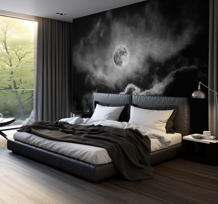 Maan en wolken slaapkamer fotobehang - TenStickers