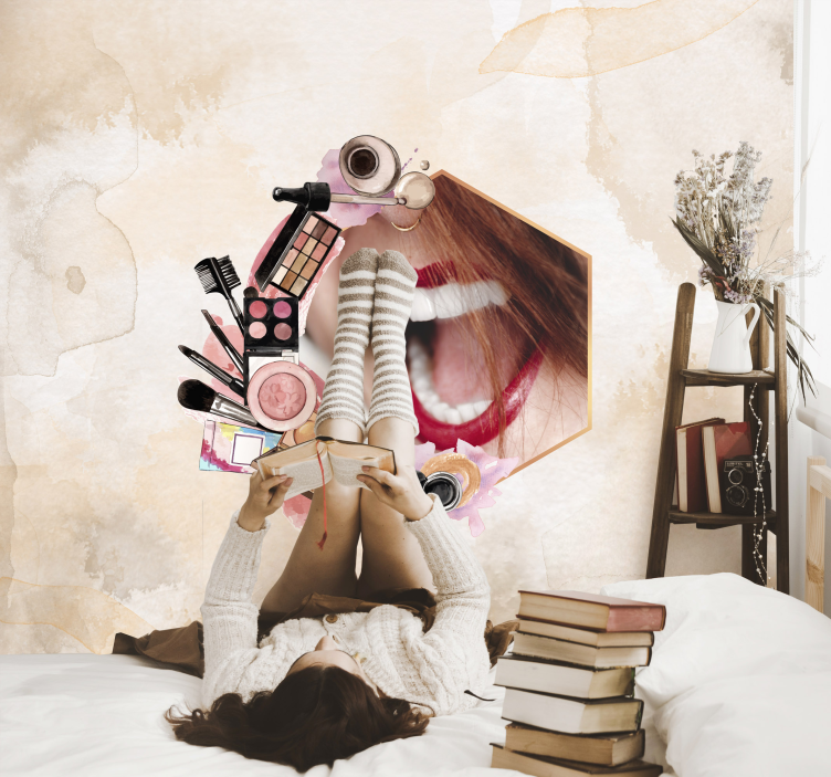 Modieuze beauty essentials fotobehang tekst - TenStickers