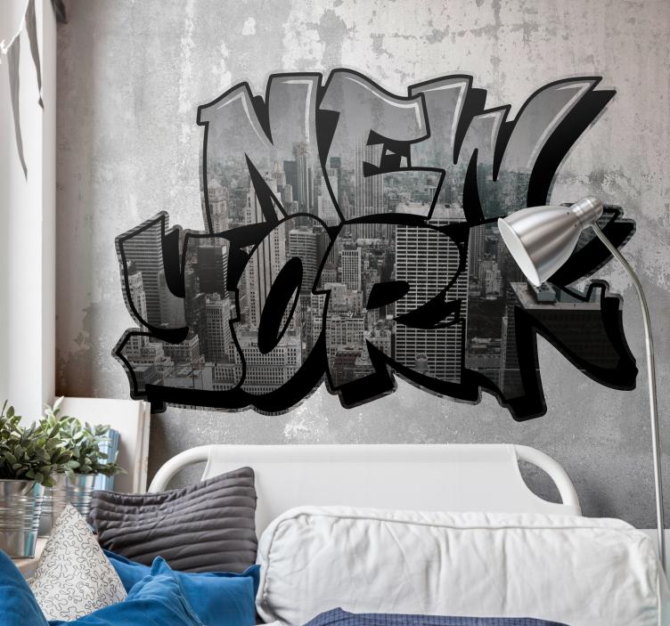 Fotobehang tienerkamer New York Graffiti met uitzicht stad - TenStickers