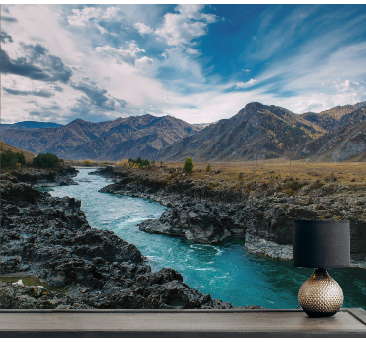Rivier berg uitzicht fototapet landschap - TenStickers