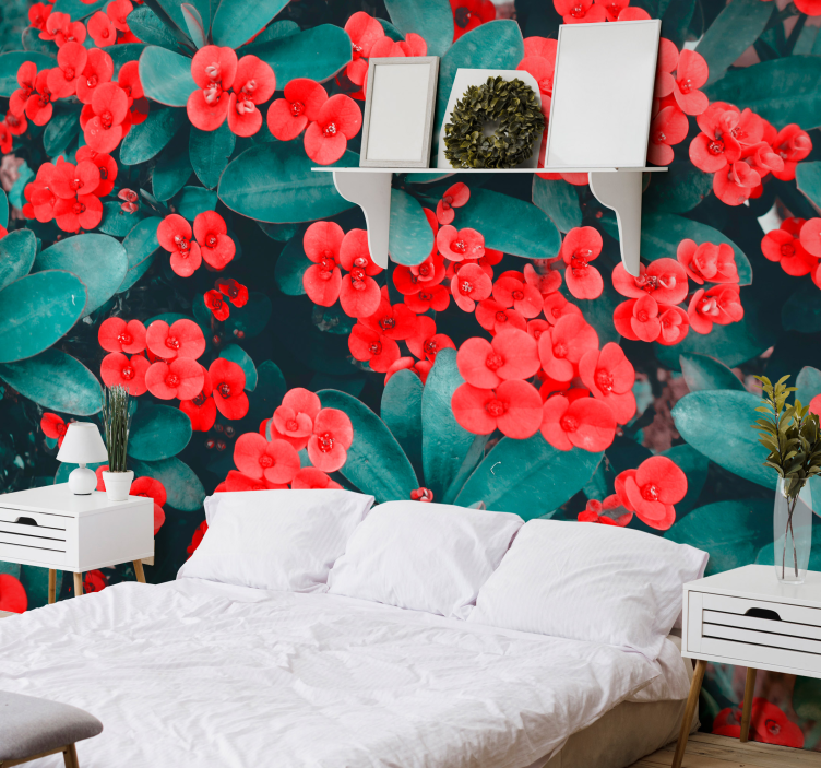 Rood bloemstuk bloemen foto behang - TenStickers
