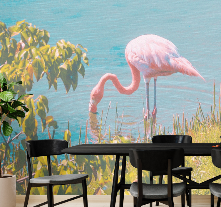 Roze flamingo sereniteit foto behang dieren - TenStickers