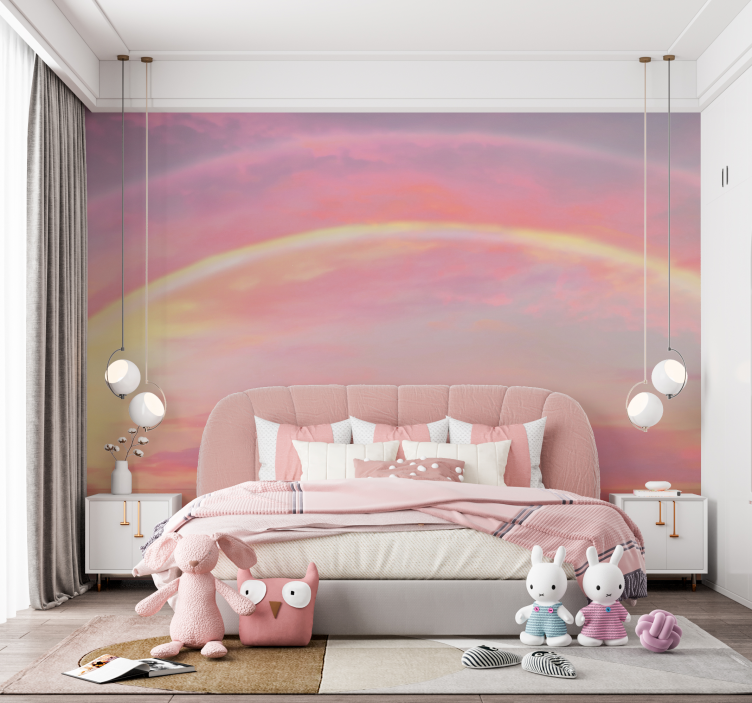 Roze lucht met regenboog Fotobehang kinderkamer - TenStickers
