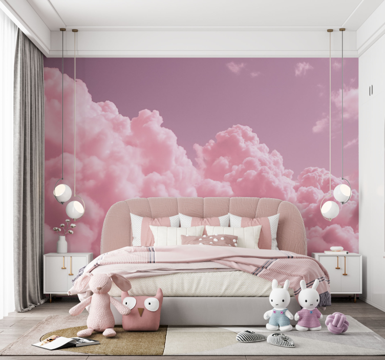 Roze pluizige wolken Fotobehang kinderkamer - TenStickers