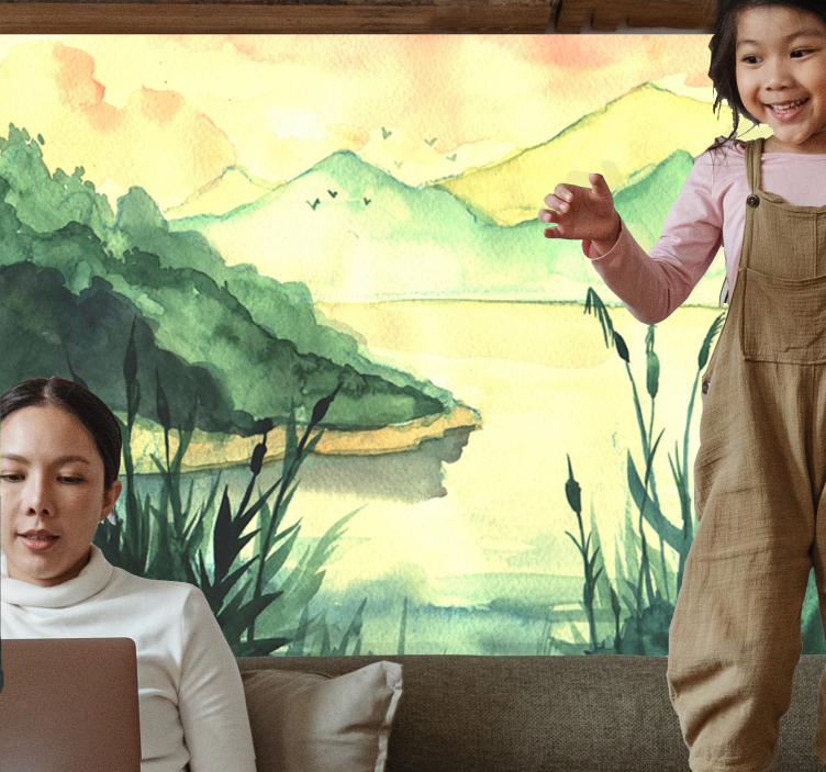 Serene handgetekende landschap fotobehang - TenStickers