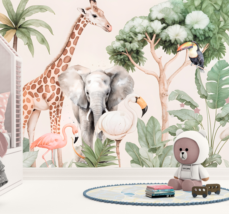 Savanne landschap fotobehang verschillende dieren - TenStickers