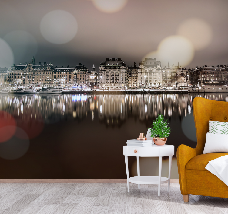 Schilderachtige stadsreflectie fotobehang stad - TenStickers