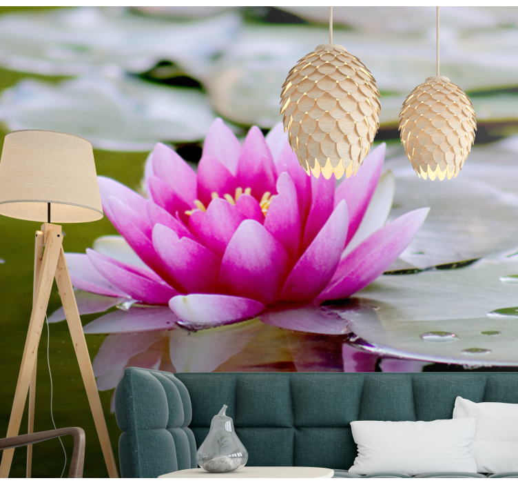 Sierlijke roze lotus bloemen foto behang - TenStickers