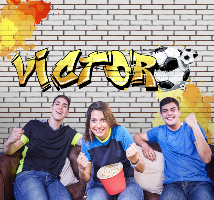 Voetbal op maat baksteen ontwerp Fotobehang graffiti - TenStickers