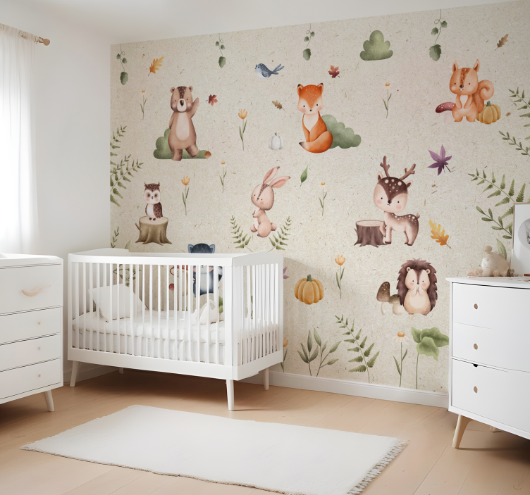 Sprookjesachtige dieren foto behang babykamer - TenStickers