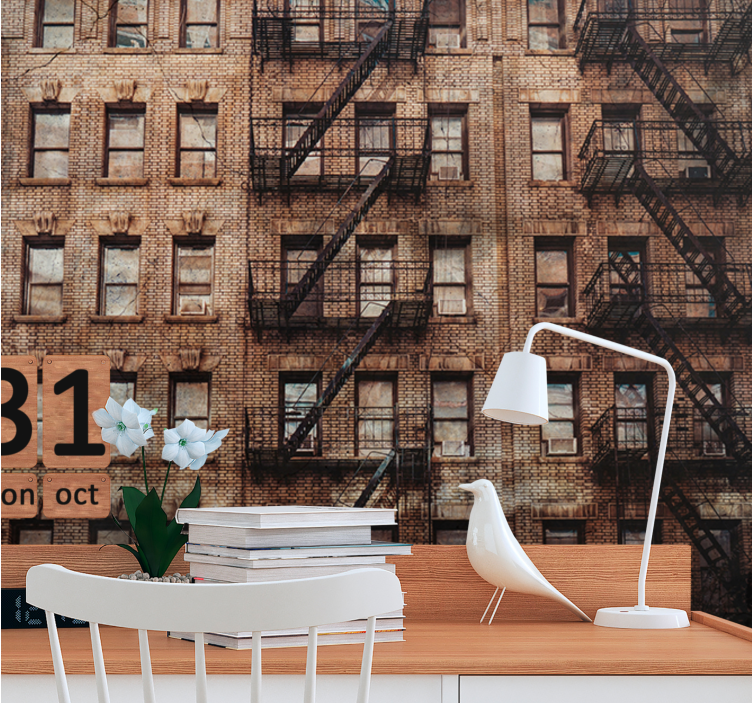 Stedelijke bakstenen gevel fotobehang stad - TenStickers