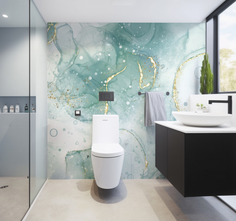 Turkoois en goud marmer Fotowand badkamer - TenStickers
