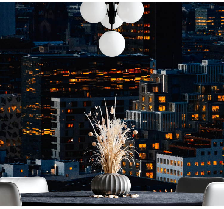 Verlichte stadsgezichten 's avonds fotobehang stad - TenStickers