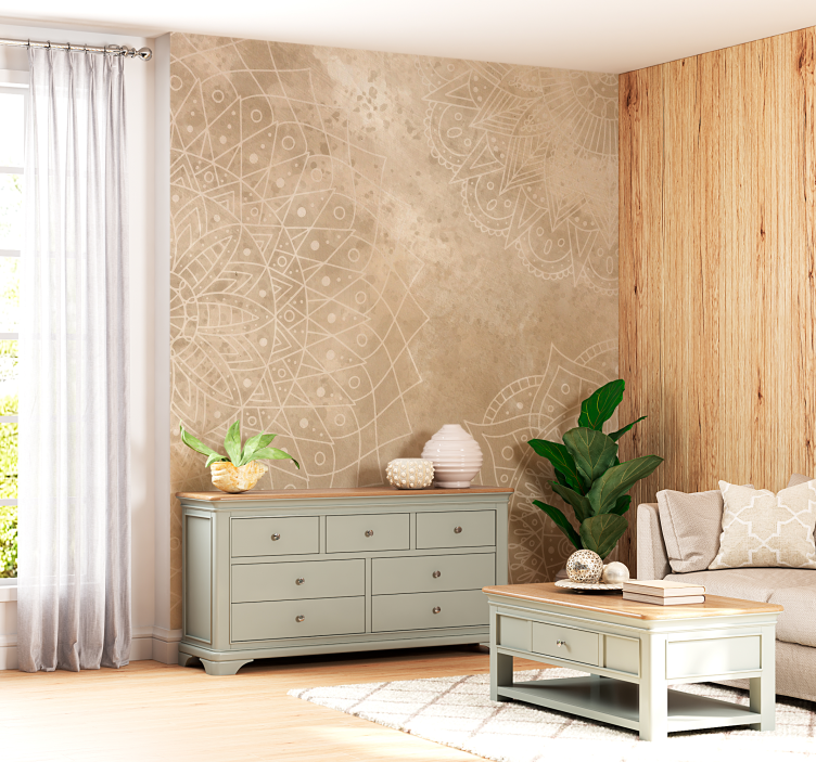 Vintage Fotobehang met Mandala woonkamer - TenStickers