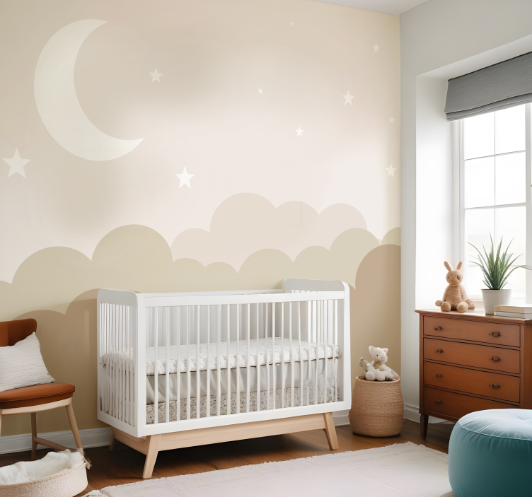 Wolken met sterren foto behang babykamer - TenStickers