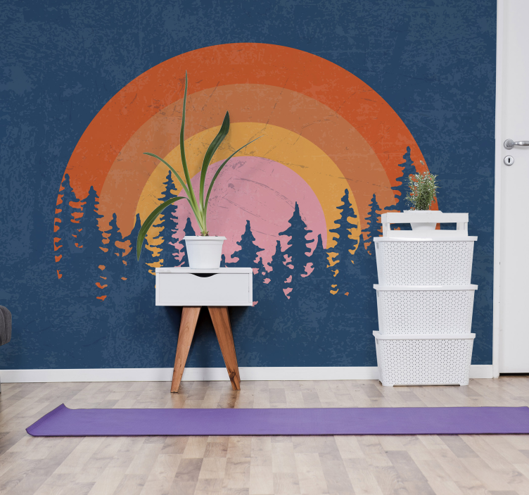 Retro bos regenboog vintage fotobehang - TenStickers