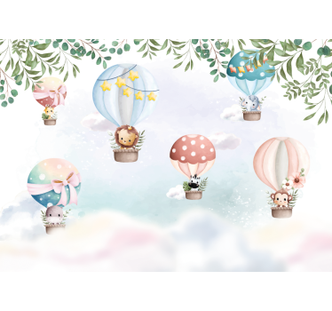 Luchtballon dieren foto behang babykamer - TenStickers