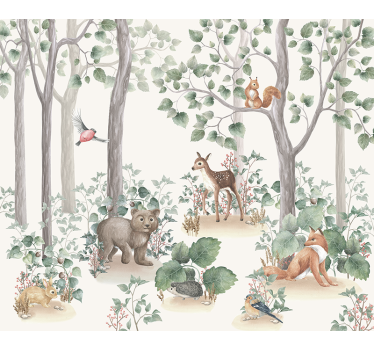 Dieren in het bos foto behang babykamer - TenStickers